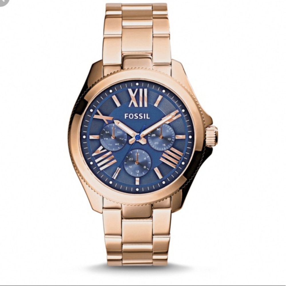Fossil 38mm Cecile navy/rose gold boyfriend watch